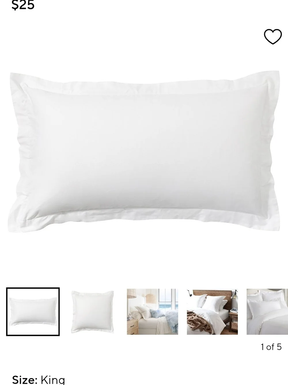 Pottery Barn Essential White Cotton King Sateen Sham NWT
